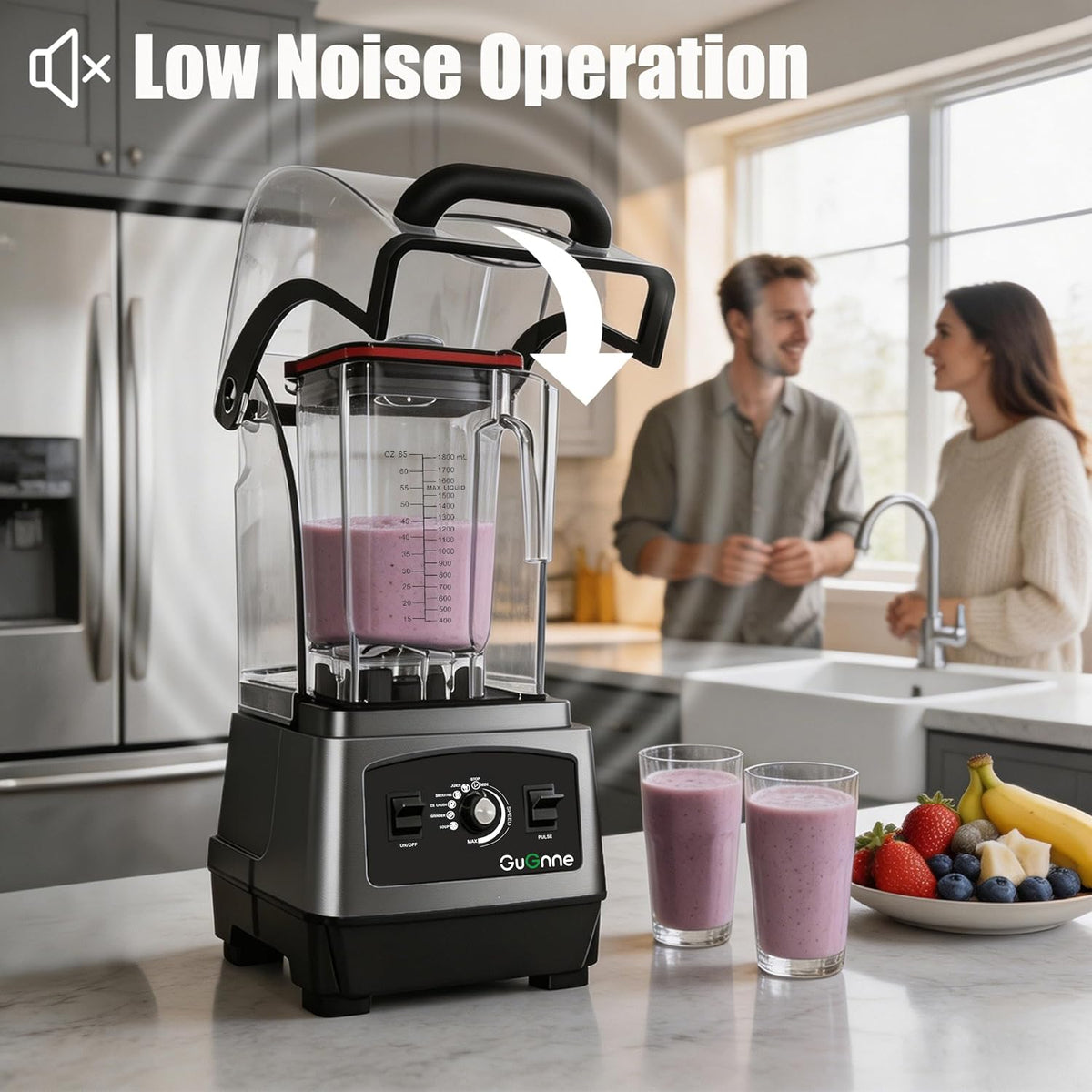 2200W Commercial Blender with Quiet Shield, 64oz BPA-Free Jar, 6-Blade