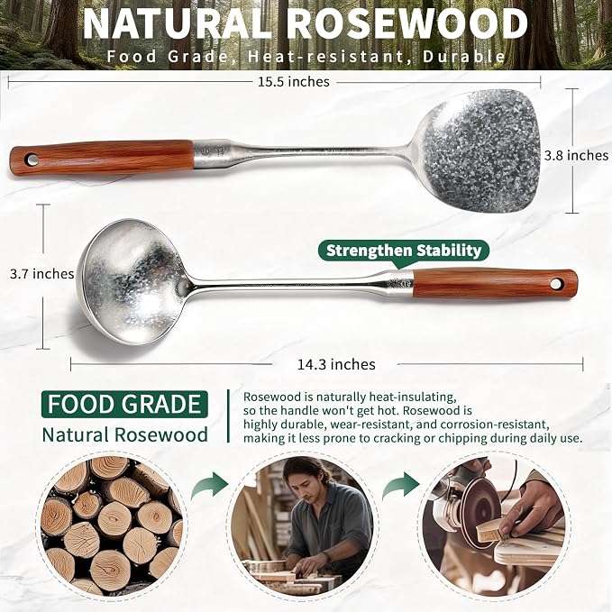 Newness Soup Ladle and Solid Turner, Resilient Pure Titanium Soup Spoon and - Image 4