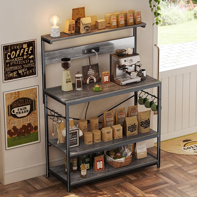 SUPERJARE Bakers Rack with Power Outlets, Microwave Stand, 39.4 X 14.3 Inch - Image 4