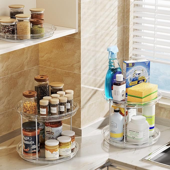 LAMU 2 Pack 2 Tier Lazy Susan Turntable Organizer 9.25'' Rotating Spice Rack - Image 6