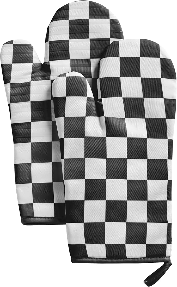 Ohocut Black and White Checkered Oven Mitts Heat Resistant, Vintage Retro by Ohocut
