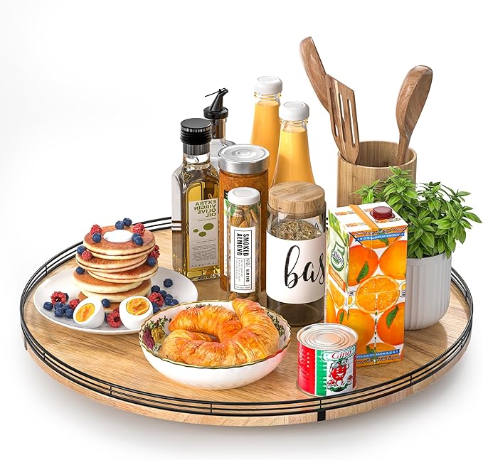 21" Lazy Susan Oak Wood Turntable Organizer by AMH