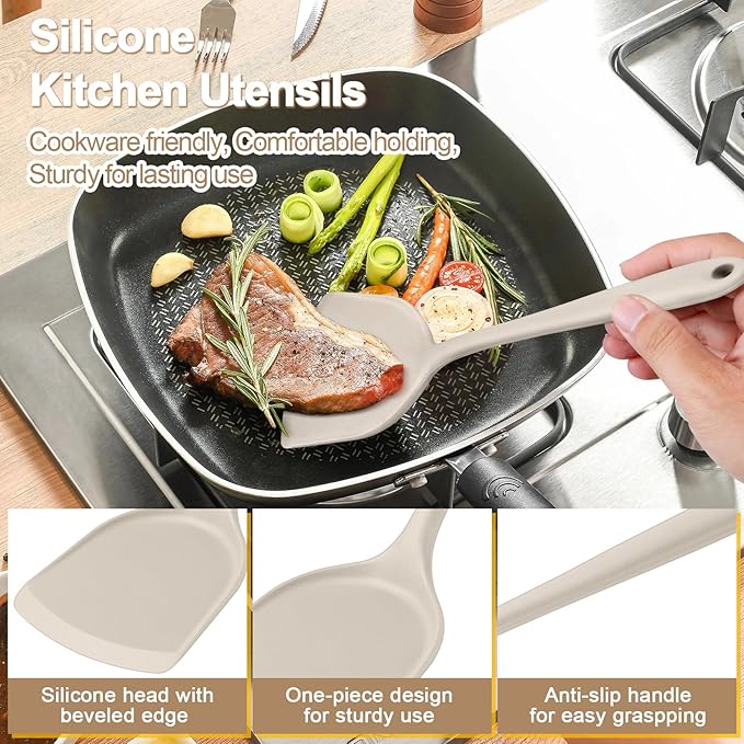 P&P CHEF Kitchen Utensil Set, 4 Pieces Non-stick Silicone Cooking Utensils - Image 3
