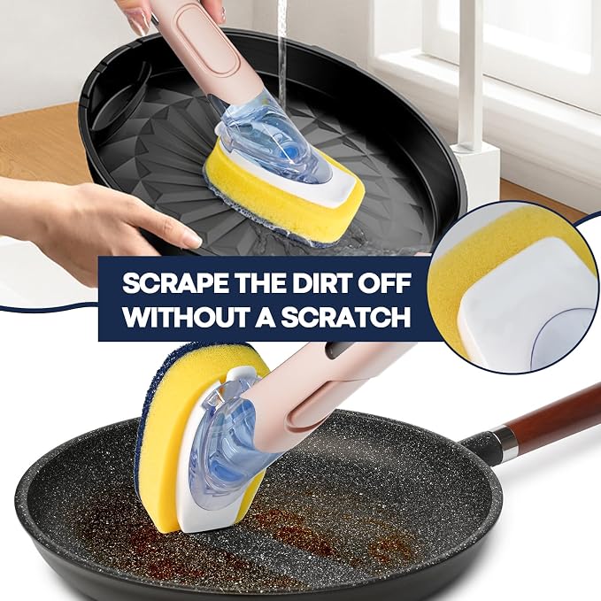 Dish Brush with Soap Dispenser Storage Set with 2 PCS Sponge Refills & Holder - Image 3