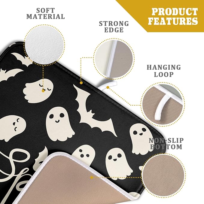 Halloween Dish Drying Mat for Kitchen Counter 16x18 Cute Ghost Black Spooky - Image 4