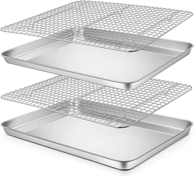 P&P CHEF 17.5 Inch Baking Sheet and Rack Set, Stainless Steel Cookie Sheets by PPCHEF