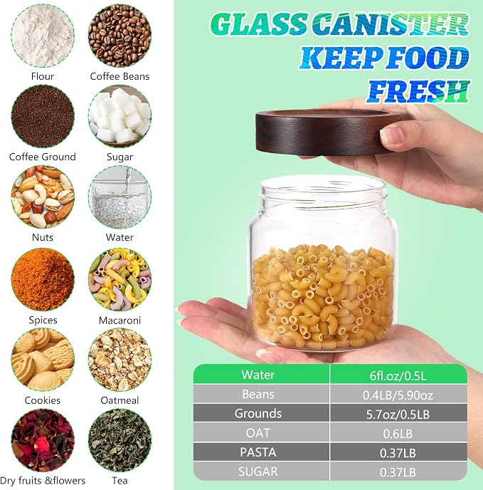 16 oz Glass Jars with Acacia Wood Airtight Lids Spice Jar Herb Storage Canister - Image 3