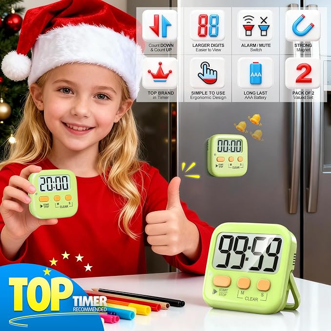 Antonki 2 Pack Digital Timer for Kids, Magnetic Countdown Kitchen Timers for - Image 3