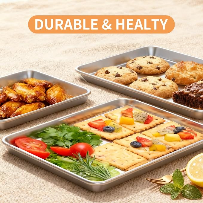 Baking Sheet Set of 3, Stainless Steel Cookie Sheets Baking Sheet Pan, - Image 3