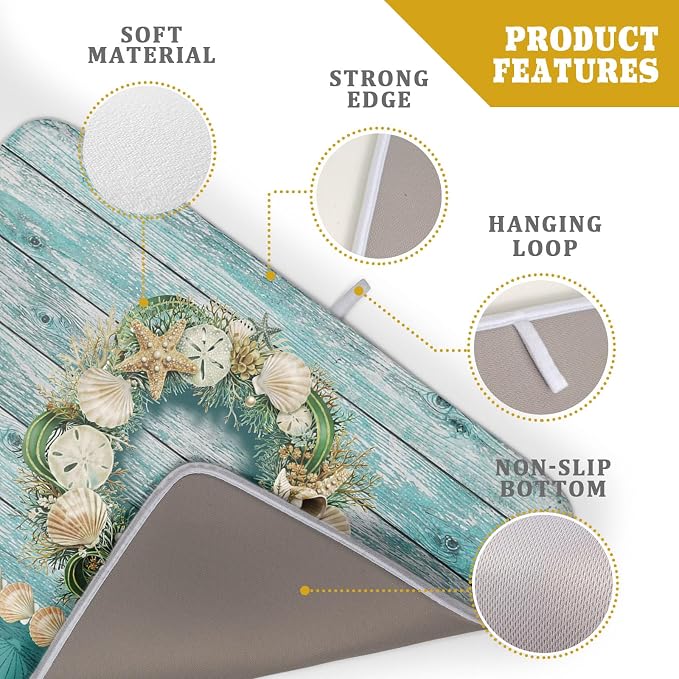 Hello Summer Dish Drying Mat for Kitchen Counter, Sea Shell Starfish Coastal - Image 4