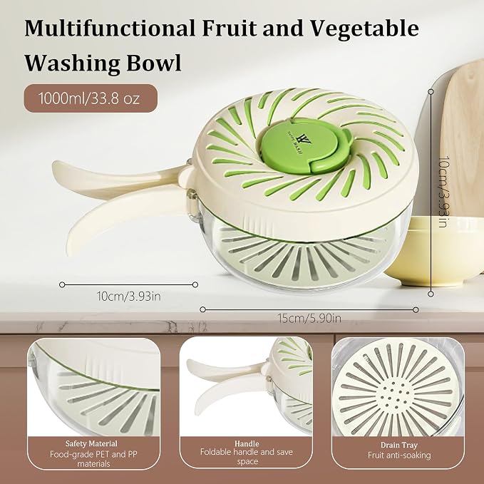 Fruit Washing Bowl with Strainer and Lid with Handle, Portable Strainers and - Image 2