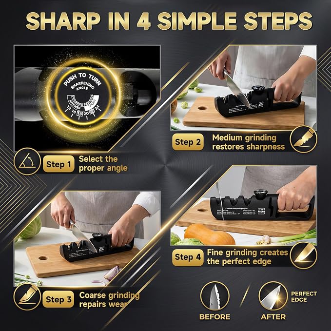 Knife Sharpener, 4-in-1 with Non-Slip Base and Adjustable Angle Guide, Steel - Image 6