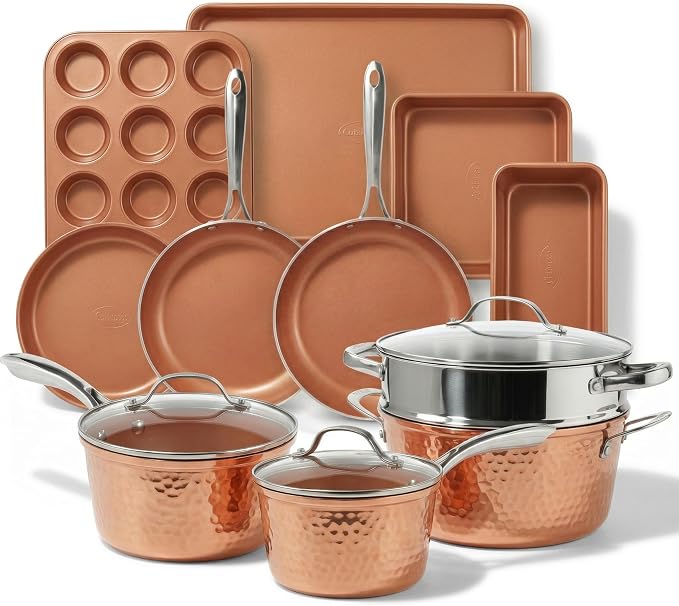 Gotham Steel Hammered 15 Pc Ceramic Cookware Set Nonstick, Induction Pots and by GothamSteel