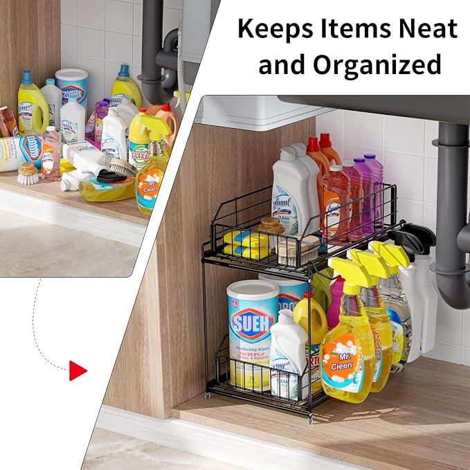 SUEH DESIGN Under Sink Organizers and Storage, 2 Tier Metal Under Sink Storage - Image 3