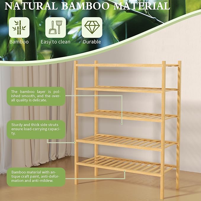 ROMGUAR CRAFT 5 Tier Bamboo Shoe Rack - Image 6