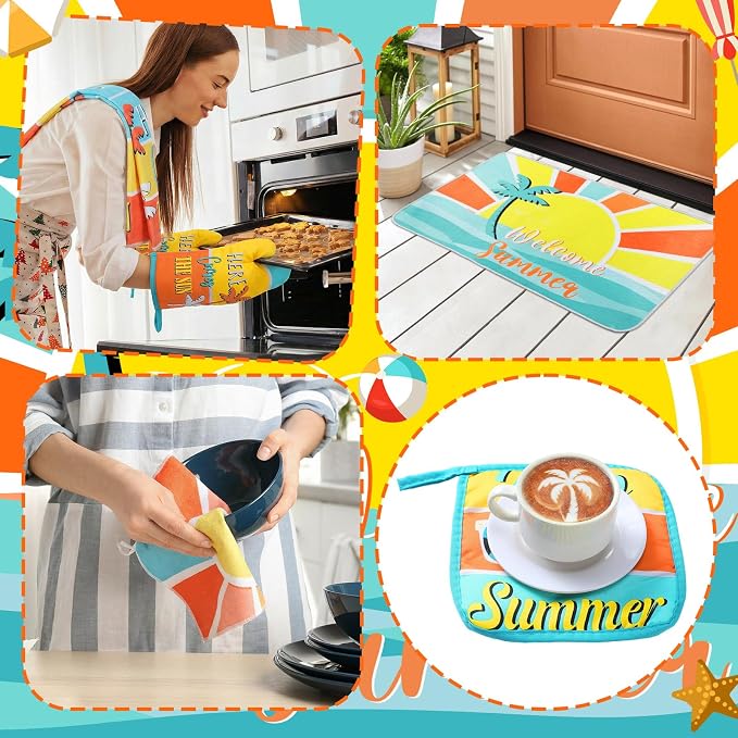 Fourluoo 10 Pcs Hello Summer Kitchen Decor and Accessories Sunshine Beach Oven - Image 6