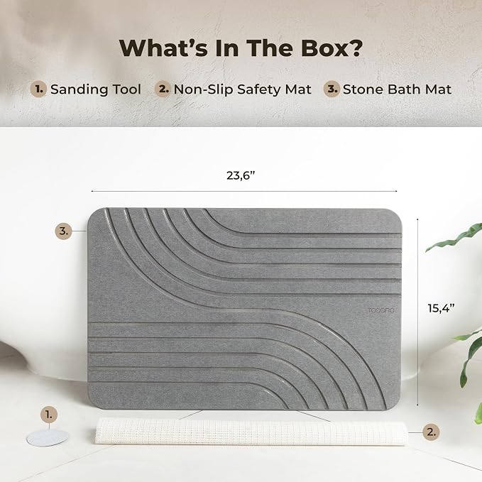 TOSORO - Stone Bath Mat Diatomaceous Earth Shower Mat Non-Slip Super Absorbent - Image 6