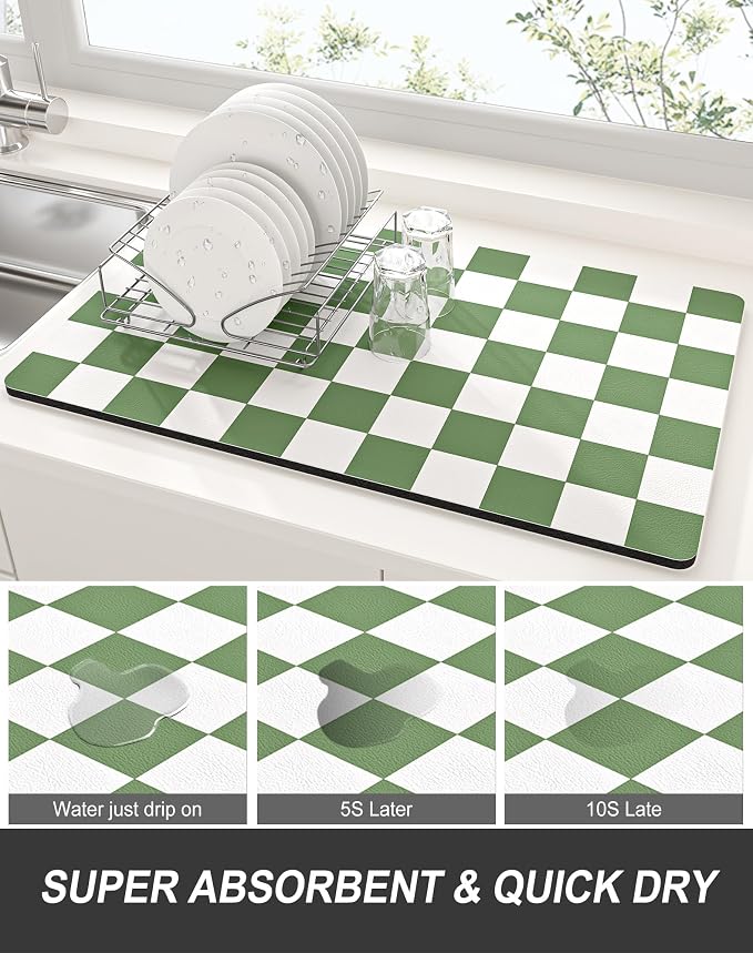 Rnivvi Dish Drying Mat for Kitchen Counter, XL 15 x 24" Cute Checkered - Image 3