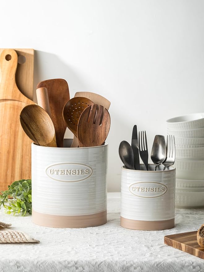 YHOSSEUN Utensil Holder Set of 2, Ceramic Utensil Holder - Image 3