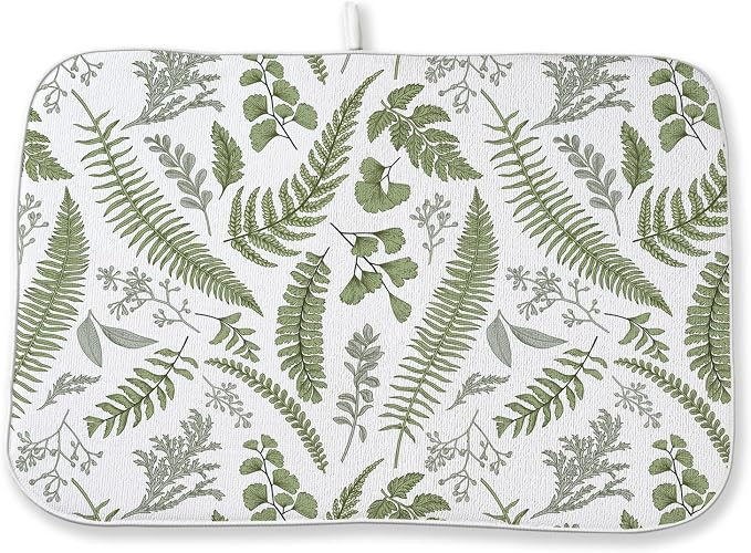 Sage Green Herb Leaves Dish Drying Mat 18 x 24 Inch Vintage Sage Green Leaf by Sorktse