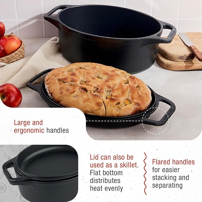 Victoria 6-Quart Cast Iron Oval Dutch Oven, Combination Combo Cooker Pot and - Image 4