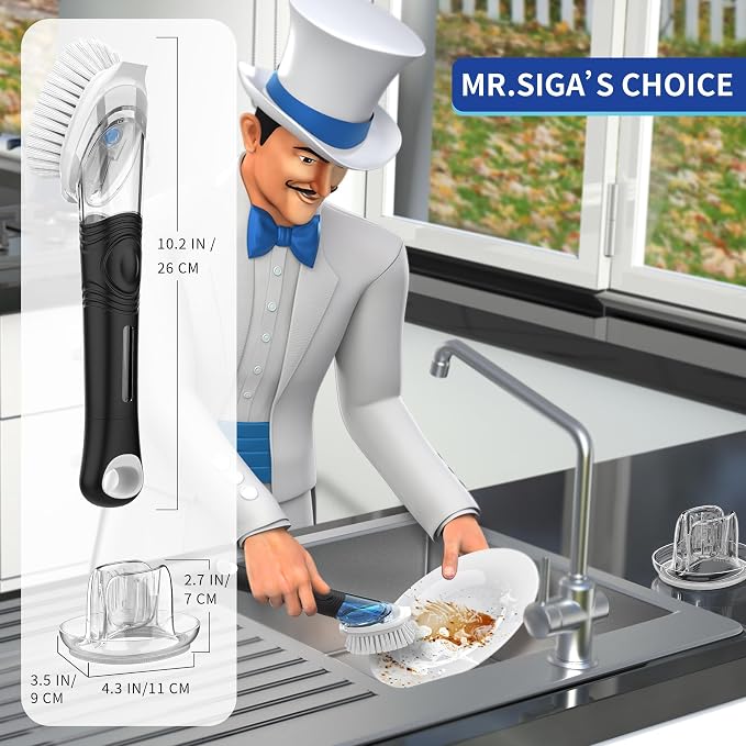 MR.SIGA Soap Dispensing Dish Brush Storage Set, Kitchen Brush - Image 2
