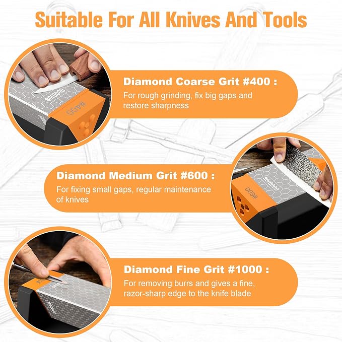 Extra Large Diamond Sharpening Stone Set 3 Side Grit 400/600/1000 Premium - Image 3