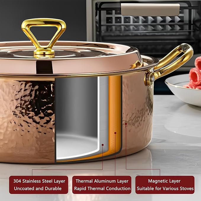 YJX 4.2QT Hammered Stock Pot - Image 5