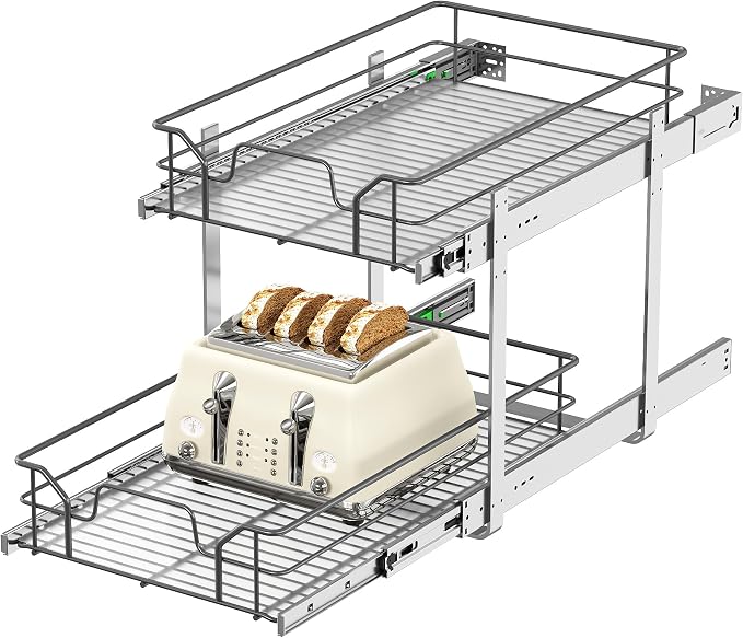 2-Tier Pull Out Cabinet Organizer, Soft Close Cabinet Slide Out Shelves by livethewayyoulike