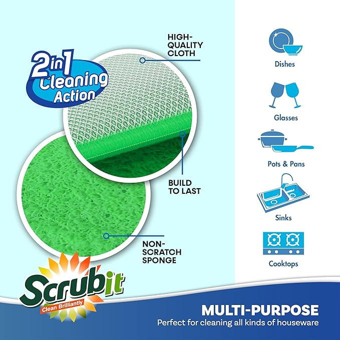 Scrub and Wipe Cleaning Pads – SCRUBIT Dual Sided Scouring Pad and Sponge - Image 3