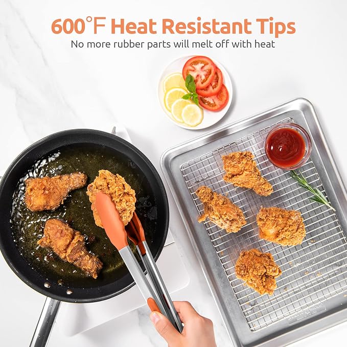 600ºF Heat Resistant Kitchen Tongs: U-Taste 9+12 inch Silicone Cooking Tong Set - Image 3