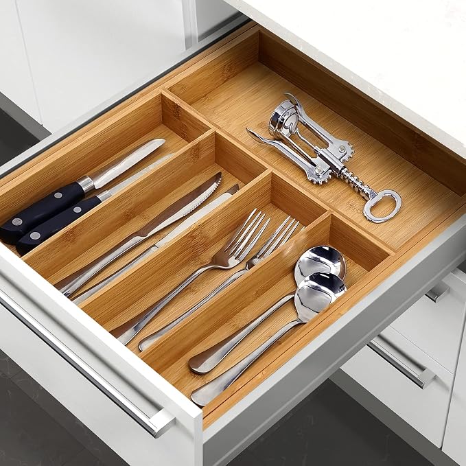 VaeFae Premium Bamboo Drawer Organizer, Expandable Silverware Drawer Organizer - Image 7