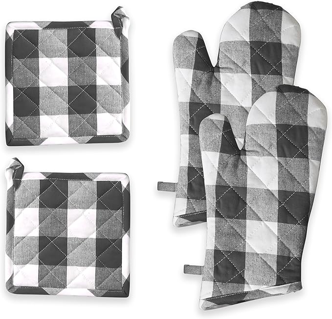 Oven Mitt & Pot Holder Buffalo Plaid Check 100% Cotton Heat Resistant Oven by SoftopiaCotton