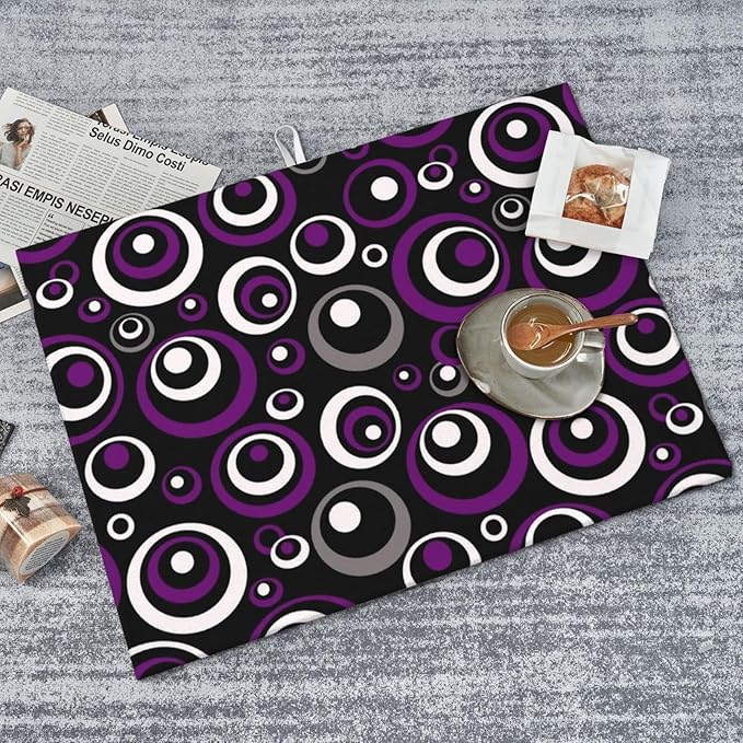 Purple Black White Geometric Circle Pattern Dish Drying Mat - Image 3