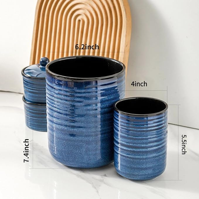 HASENSE Ceramic Utensil Holder Set of 2, Modern Farmhouse Kitchen Utensil Crocks - Image 2