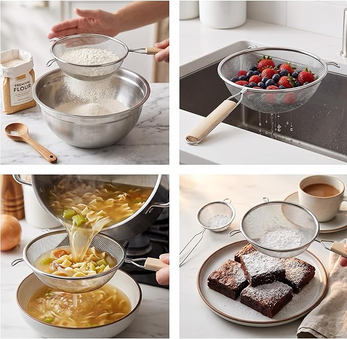 Huji Stainless Steel Fine 8" Double Mesh Food Strainer Colander Sieve Sifter - Image 6