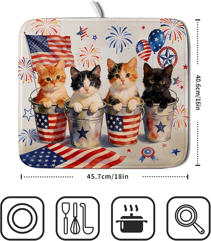 Happy 4th of July Patriotic Dish Drying Mat 16 x 18 In Independence Day Vintage - Image 2