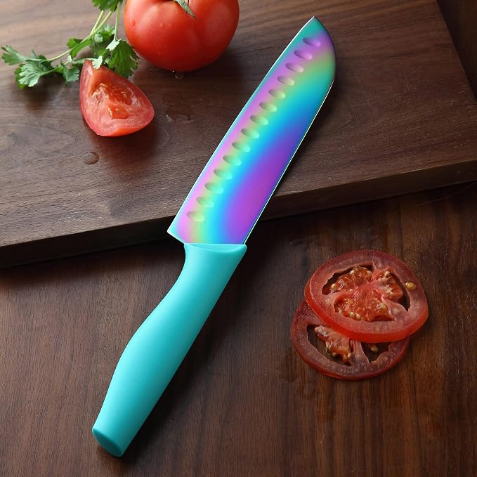 Marco Almond Knife Block Set, Knife Set Rainbow Color, 14 Piece Stainless Steel - Image 6