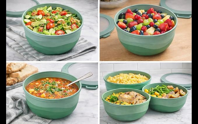 Pera Mixing Bowls with Lids Set, 8 Piece, BPA Free Nesting Kitchen Bowl Set - Image 8