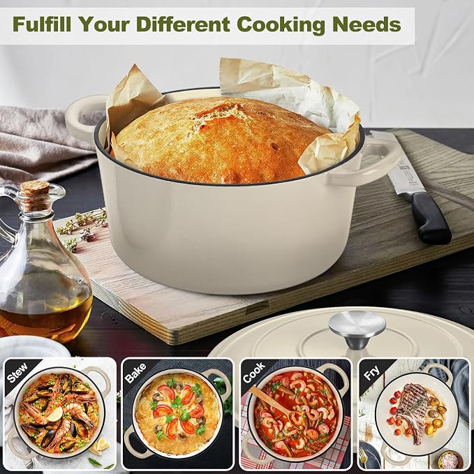 P&P CHEF 7QT Enameled Dutch Oven, Cast Iron Dutch Oven Pot - Image 7