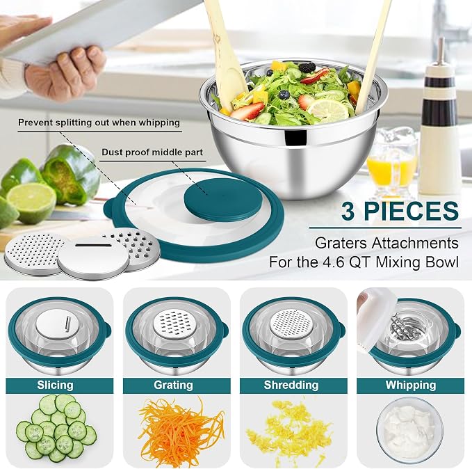 E-far Mixing Bowls Set of 5, Stainless Steel Salad Mixing Bowl - Image 3