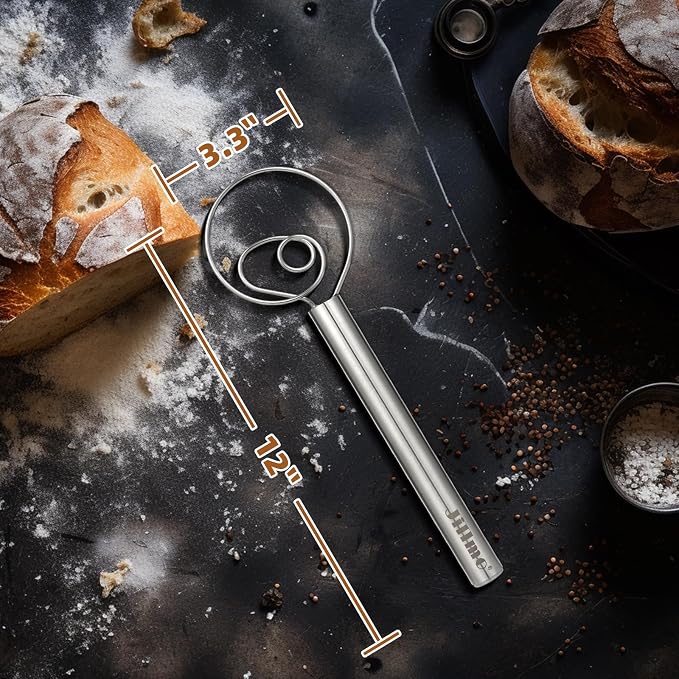 Jillmo Danish Dough Whisk, 12inch Stainless Steel Bread Whisk - Image 6