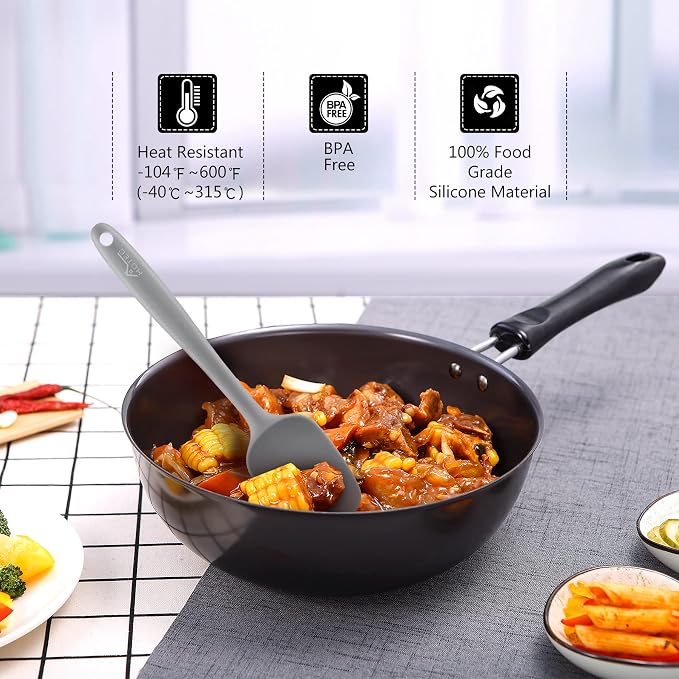 HOTEC 600℉ Heat Resistant BPA-Free Silicone Rubber Spatula Set, Kitchen Cooking - Image 5