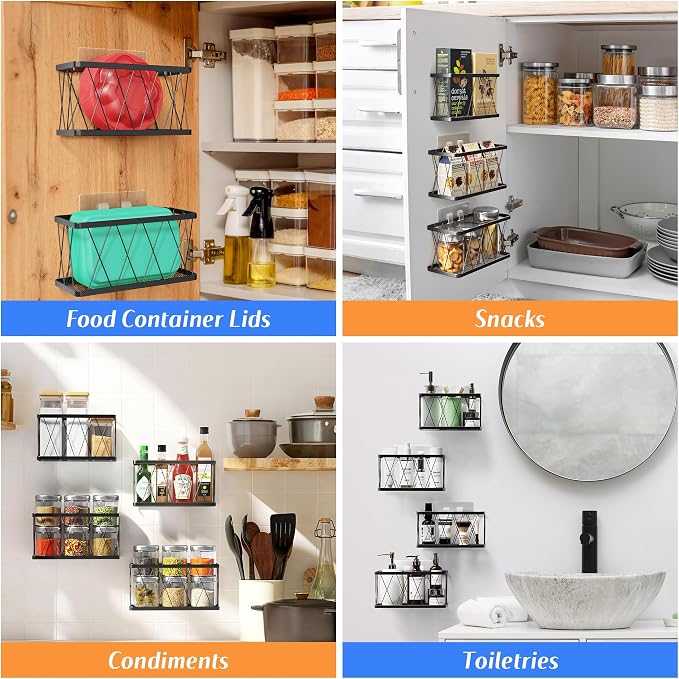 BasicForm 4 Pack Metal Kitchen Inside Cabinet Door Organizer, Adhesive Lid - Image 5
