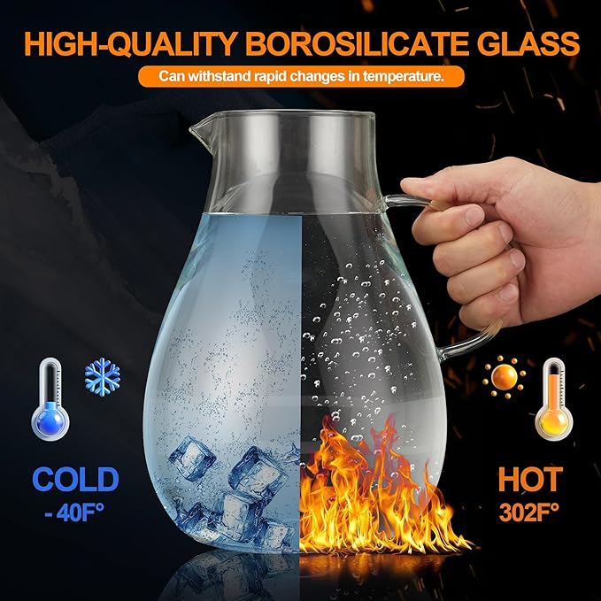 1 Gallon Glass Pitcher with Lid and Handle, Hot & Cold Water Jug, Extra-Wide - Image 4