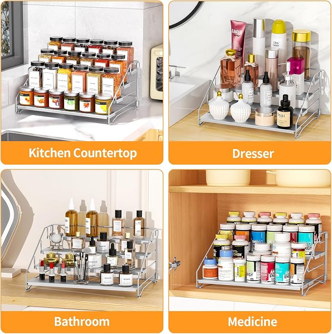 BOIVSHI 4 Tier Spice Rack for Cabinet, Spice Rack Organizer, Depth Adjustable - Image 8