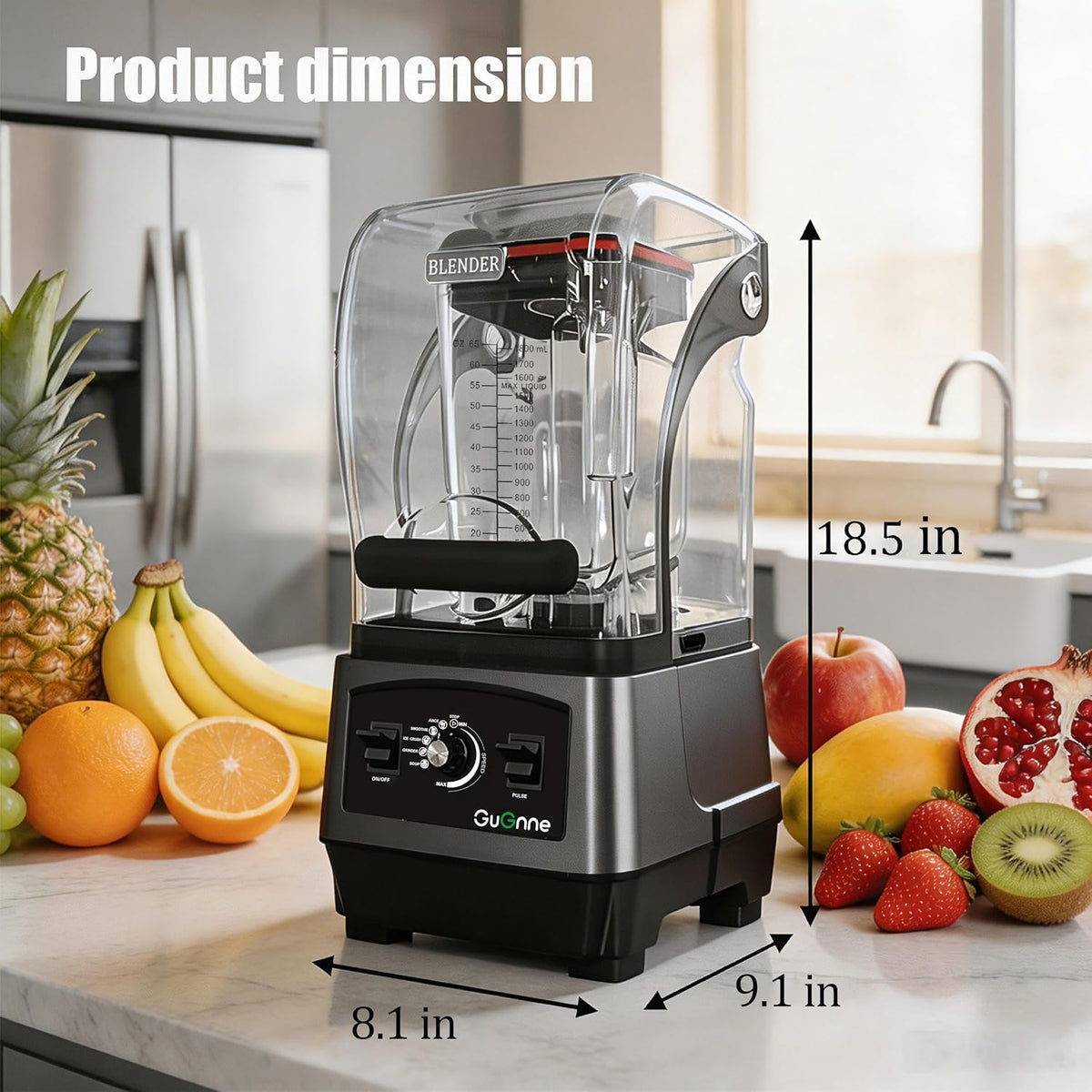 2200W Commercial Blender with Quiet Shield, 64oz BPA-Free Jar, 6-Blade