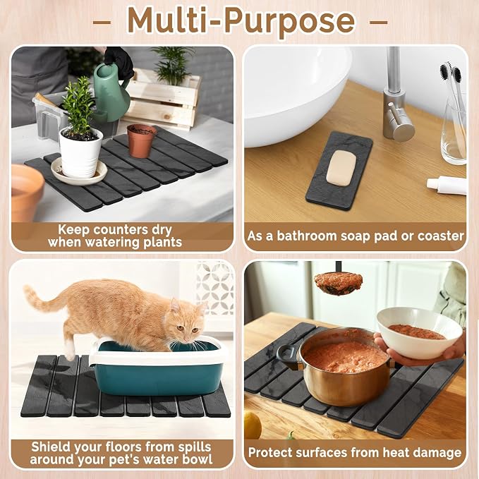 2 PCS Stone Dish Drying Mat for Kitchen Counter, Quick Dry Stone Dishes Mats - Image 6
