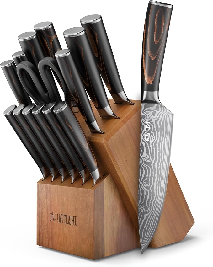 Yatoshi Professional Kitchen Knife Set, 15 Pieces, High Carbon Stainless Steel by YatoshiKnives