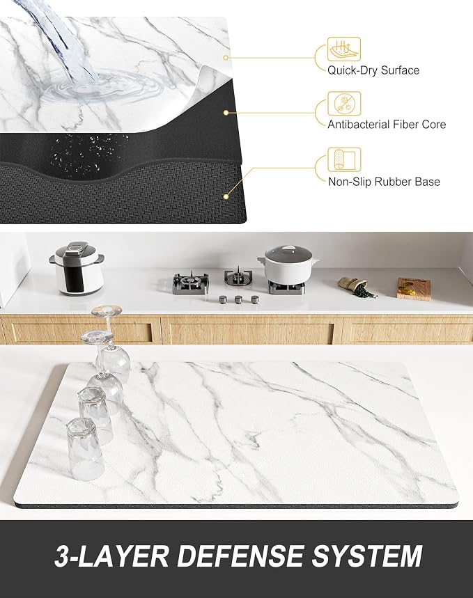 Rnivvi Dish Drying Mat for Kitchen Counter, XL 15 x 24" Cute Marble Super - Image 4